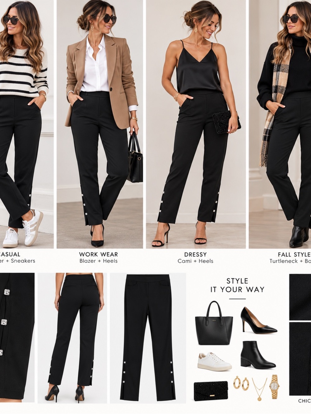 NWT BloomChic Black Straight-Leg Ankle Pants with Side Snap Detail